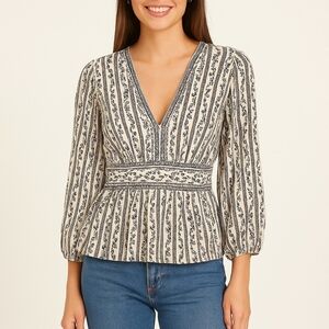 Max Studio Black and Cream Peplum Blouse